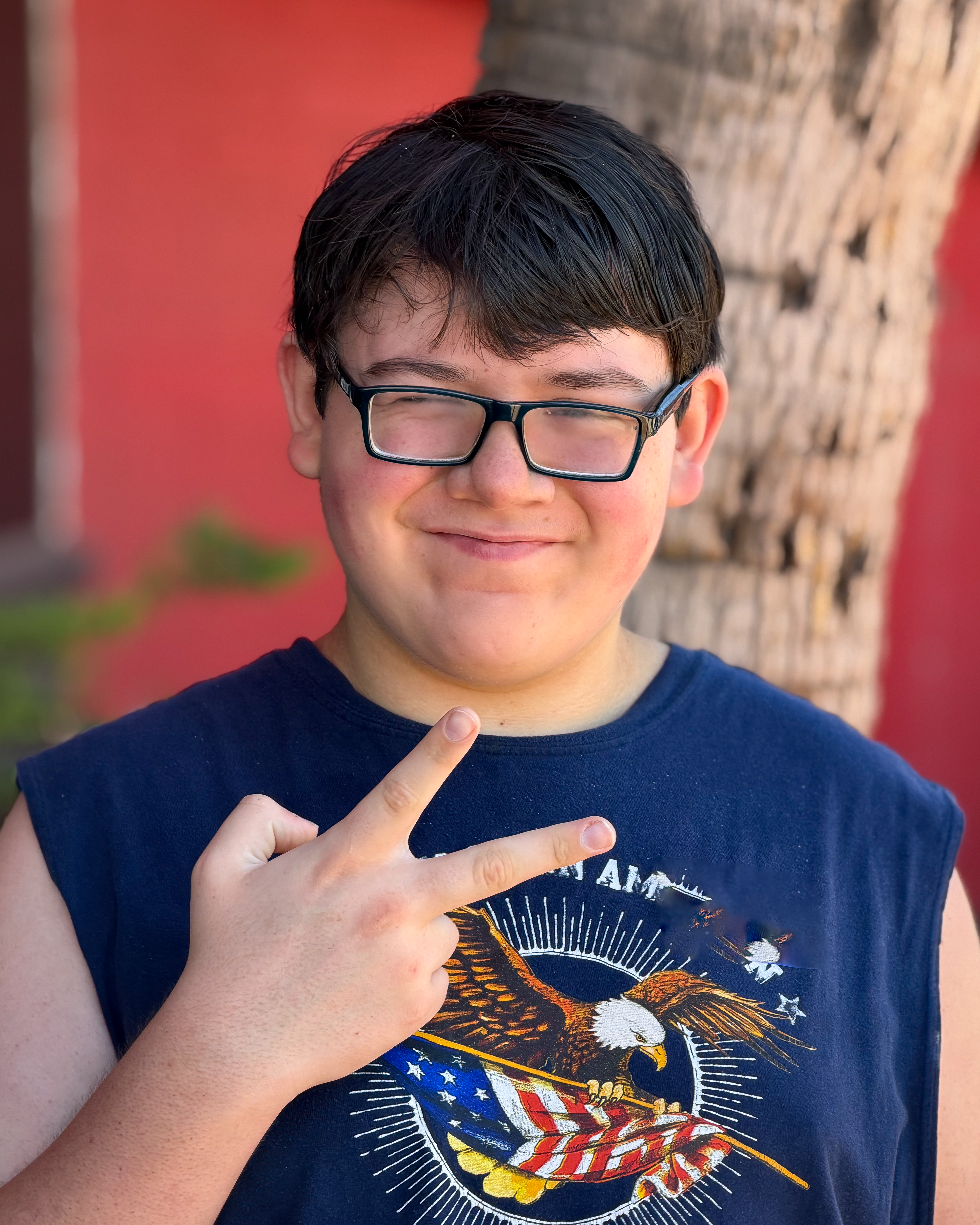 Elijah with peace sign