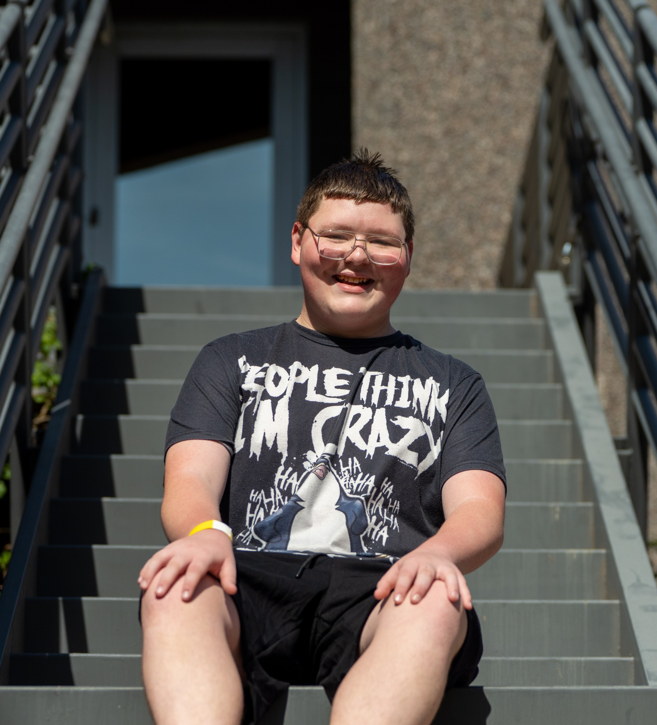 Bentley sitting on stairs