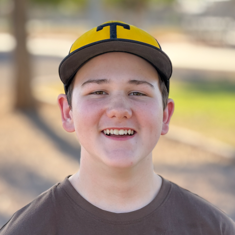 Greyson smiling.
