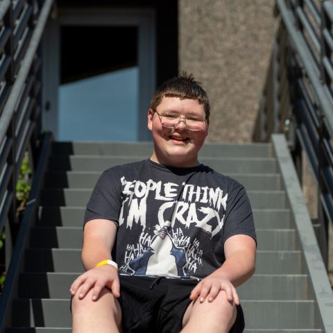 Bentley sitting on stairs